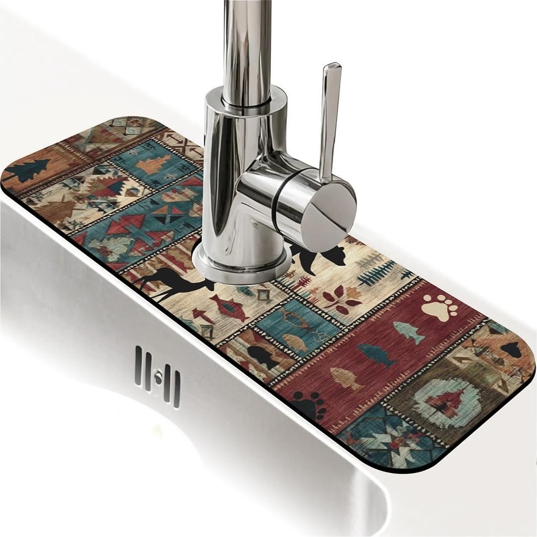 Kitchen Sink Splash Guard，Charming flowers Faucet Mat Sink Gadgets-Super Absorbent Fast Drying Mat Drip Catcher for Kitchen, Bathroom,Sink Mat, Dish Drying Mat, Bathroom(15" X 5.5" )