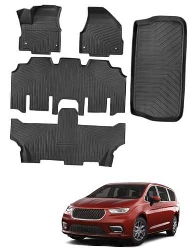 For Chrysler Pacifica 2017-2025 2026 7/8 Passenger (No Hybrid) Floor Mats Cargo Liner Carpet All Weather TPE Mat for Voyager 2020-2026, for Pacifica/Voyager 2018 2019 2021 2022 2023 2024 Accessories