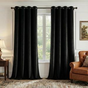 StangH Blackout Black Velvet Curtains 96 Inches Theater Curtains Grommet Heat Insulated Privacy Window Panels for Living Room/Basement/Dining Room, W52 x L96 inches, 2 Panels