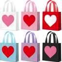 Wesnoy 48 Pieces Valentine's Day Gift Bags Bulk Reusable Classic Valentines Tote Bags with Handles Heart Love Colorful Non Woven Holiday Goodie Basket for Romantic Party Favors, 7.8 x 7.8 x 3.5 Inch