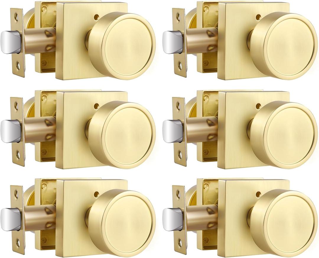 Haidms Gold Door Knobs Interior, Zinc-Alloy Heavy Duty Round Brushed Gold Privacy Door Knobs for Bedroom Modern Bathroom Interior Door Lock Bulk(6 Pack)