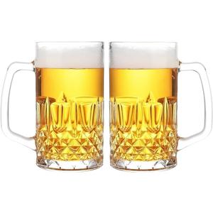 25oz Plastic Beer Mugs with Handles Set of 2, Clear Resuable Large Beer Stein Drinking Cups for Freezer, Ideal for Party Bar Home Hotel