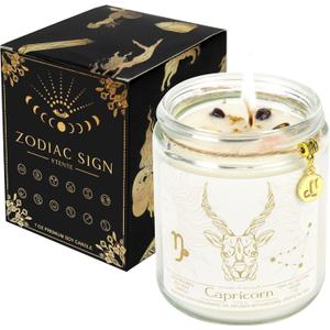 Capricorn Zodiac Sign Candles Gift, Zodiac Crystals Candles Jar, Astrology Lavender Scented Soy Stones Candles Best Friends Gifts for Women Men Sister Brother Funny Birthday Gift