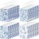 Honoson 24 Pcs Blue White Floral Paper Gift Bags with Handle 8.3'' x 5.9'' x 3.15'' Valentines Chinoiserie Flower Bags China Element Paper Bag for Wedding Birthday Baby Shower Party Supply