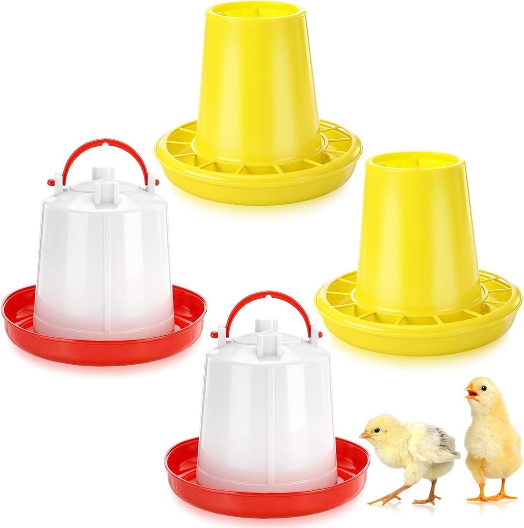 Pickmesh 4 pcs Chick Feeder and Waterer Set 1.5kg Feeder and 0.4 Gal Waterer for Chicks Ducks and Quail, Brooder Starter Kit and Chicken Coop Accessories