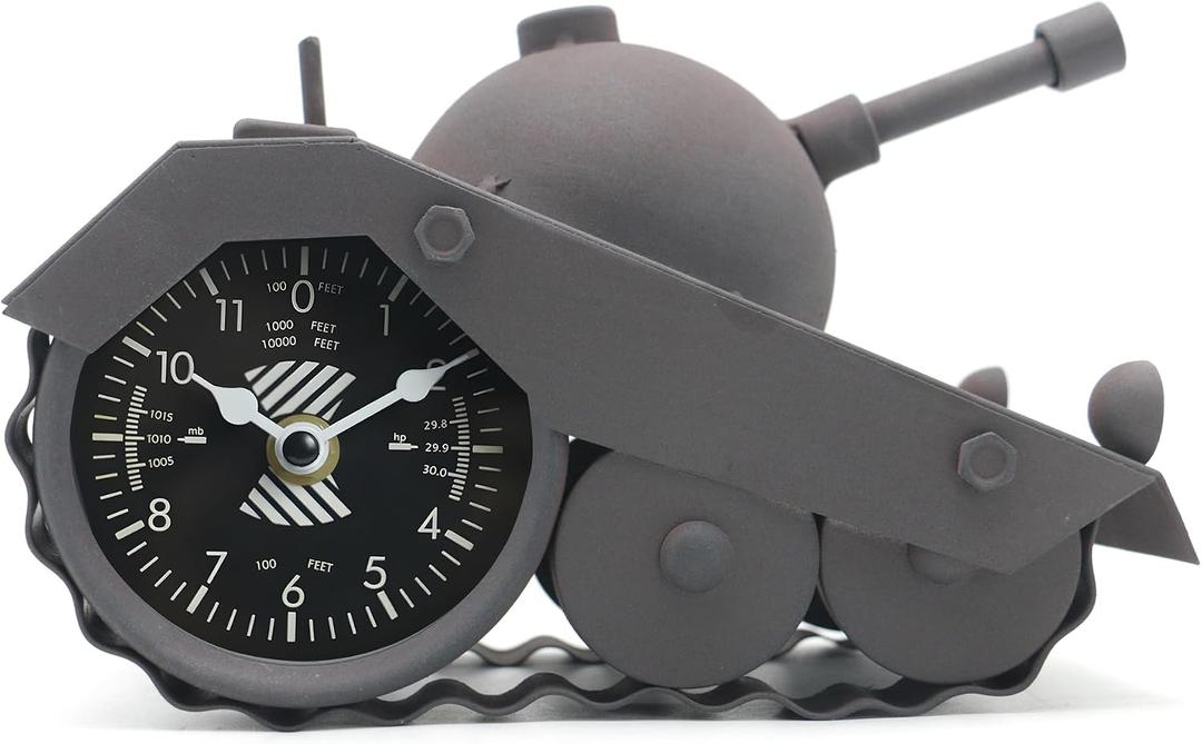 Army Tank Desk Clock for Men - Military Veteran Gifts, Silent Non-Ticking Metal Tank Sculpture, Man Cave Office Desk Decor Handcrafted 8.65.1 Inches