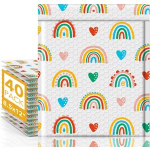 Metronic Bubble Mailers 8.5x12" 40pc Usable Size 8.5x11, Waterproof Mailing Padded Envelopes for Small Business, Cushioning Bubble Wrap Mailer Bags, Shipping Envelopes for Gift, Small Items Rainbow