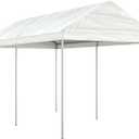 White Outdoor Gazebo Tent with UV-Resistant Polyethylene Roof, 4.46x2.28x2.69m Camping Canopy for Backyard Events & Garden Parties