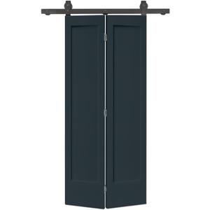 36 in. x 80 in. 1 Panel Shaker Charcoal Gray Painted MDF Composite Bi-Fold Barn Door with Sliding Hardware Kit