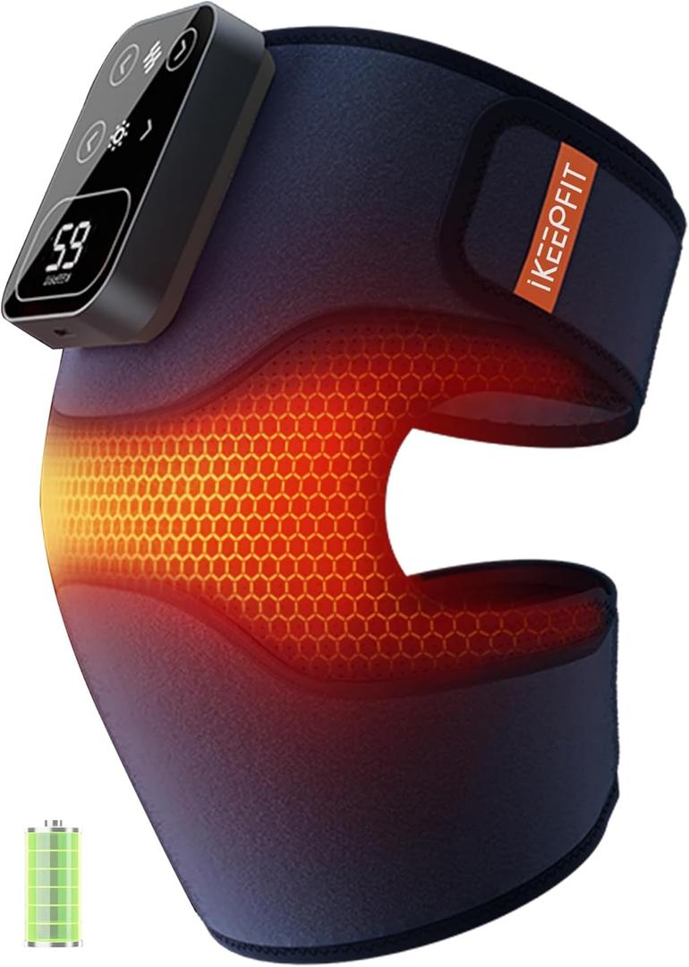 Cordless Knee Massager with Heat Vibration for Pain Relief MAXwarm 4.0[2025 Upgraded] - Electric Heated Knee Brace with 5 Heat Levels and 3 Massage Mode, Gifts for Men Women(Blue, 1-Pack)