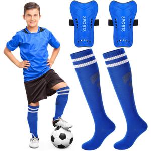 Syhood Soccer Shin Guards and Socks for Toddler Kids Youth, Lightweight Soccer Shin Pads Protective Defender Gear for 3-5, 5-10, 10-15 Years Old Children Teen Boys Girls Sports Game(L Size, Blue)