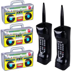 5 Pieces Inflatable Mobile Phone Props Inflatable Radio Boombox for 80s 90s Party Decorations Hip Hop Theme Party