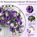 Yastouay Artificial Flowers for Outdoors, 2PCS Artificial Petunias UV Resistant Fake Outdoor Flowers, Realistic Faux Flowers Fake Silk Petunias for Outside Garden Porch Patio Yard Decor, Purple