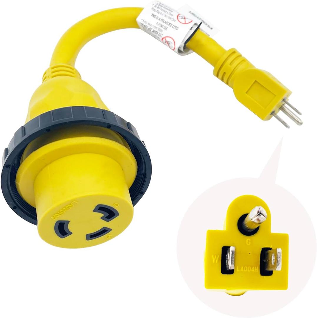 Shore Power Cord Adapter 125V 15A Male 5-15P to NEMA L5-30R Female 30A Marine/RV/Household Use Adapter with Locking Ring 1FT Long
