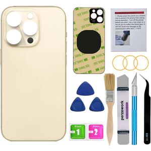 OEM Rear Back Glass Replacement for iPhone 14 Pro Max 6.7 inches with Reparing Toolkit and Pre-Installed Adhesive (Gold) (Gold)