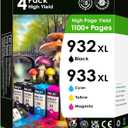 Ink Cartridges HP 932XL 933XL. Works with OfficeJet 6600 6700 7610 7612 7510 7110 6100 Printers. 4 Pack (Black, Cyan, Magenta & Yellow)