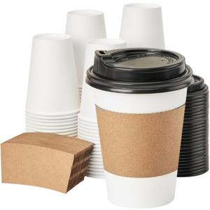 RACETOP [100 pack Disposable Coffee Cups with Lids 12 oz, Hot Paper Cups with Lids, To Go Cup with Lid