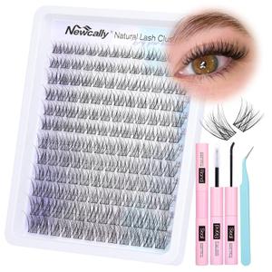 Natural Lash Clusters Kit Wispy Lash Extension Kit Cluster Eyelash Extension C-curly Cluster Lashes Kit DIY Eyelash Extension Kit Natural Eyelash Clusters with Lash Bond and Seal by Newcally