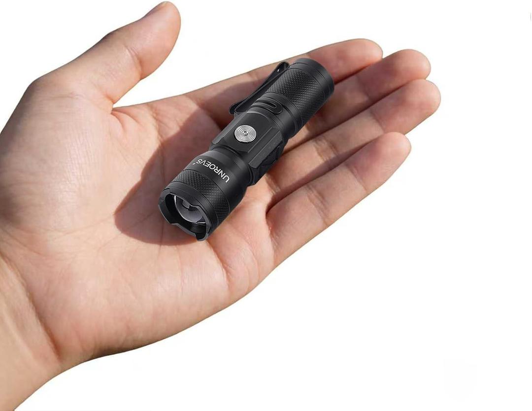 UNROEVS Pocket Flashlight Rechargeable with 1200 Lumens,Mini Small EDC Flashlights with Magnet & Clip,Compact Powerful Flash Light-Zoomable,Adjustable Brightness and 1 Mode for Everyday Carry.