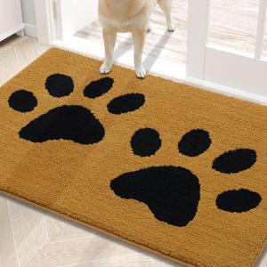 Buganda Dog Door Mat for Muddy Paws, Absorbent Dirt Trapper Washable Indoor Doormats, Non Slip Low-Profile Mud Mat for Dogs, Front Entrance Doormat for Inside Floor (30x20 Inches, Yellow and Black)