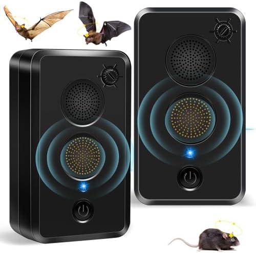 2 Pack Ultrasonic Bat Repellent Devices for Attic House, Battery Operated Bat Repeller for Indoor Outdoor Use, Adjustable Deterrent Device Keep Bats Away, Friendly to Human & Pet(Black)