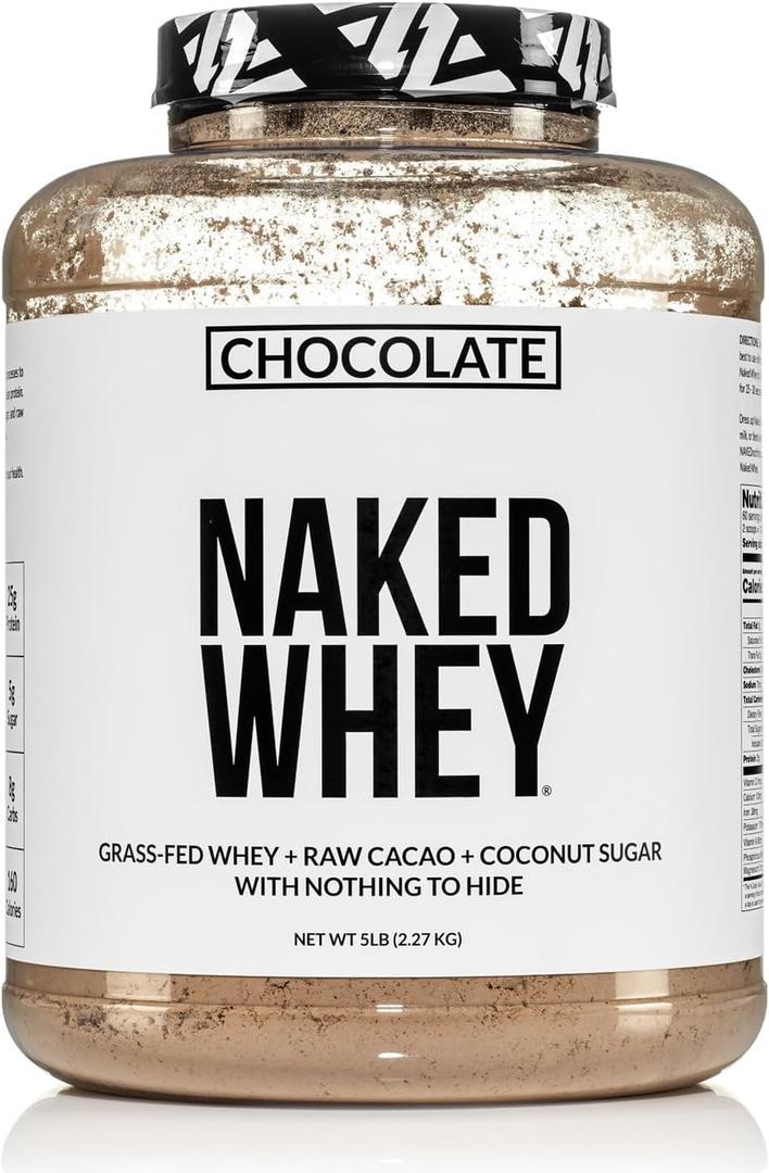 NAKED Whey Protein Supplement Powder, Chocolate, GMO Free, Soy Free, Gluten Free Aid Muscle Growth and Recovery 60 Servings, 5 Ib (5 Pound (Pack of 1)), Best By 04/2027