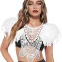 L'VOW Gothic Women Poncho Collar Natural Feather Short Cape Lace Epaulet Shoulder Shrug Wings Halloween Costume