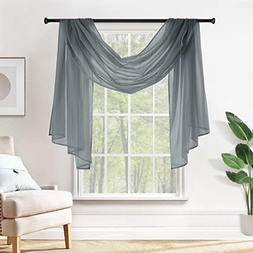 MIULEE Sheer Window Scarf Valance Voile Topper Long Window Treatment, Wedding Arch Drapes for Ceremony Canopy Bed, Swag Curtain Scarf Decoration One Panel, 54 x 144 Inches Long, Dark Grey
