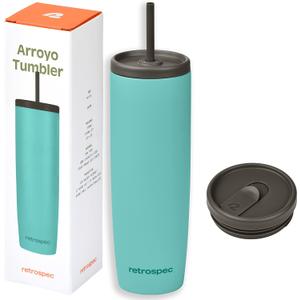 Retrospec Arroyo Stainless Steel Tumbler with Lid and Straw - Reusable Insulated Tumbler Cup - Iced Coffee Travel Mug - Double Walled Thermal Tumblers