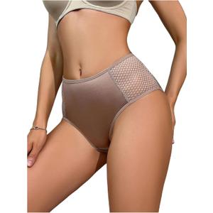 SweatyRocks Women's Criss Cross Satin Panties Cut Out Brief Soft Breathable Underwear (Beige, L)