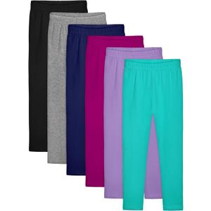 Resinta 6 Pack Girls Cotton Leggings Kids Pull On Leggings Elastic Waistband Stretchy Full Length Footless Soft Tights Pants, 7-8 Years