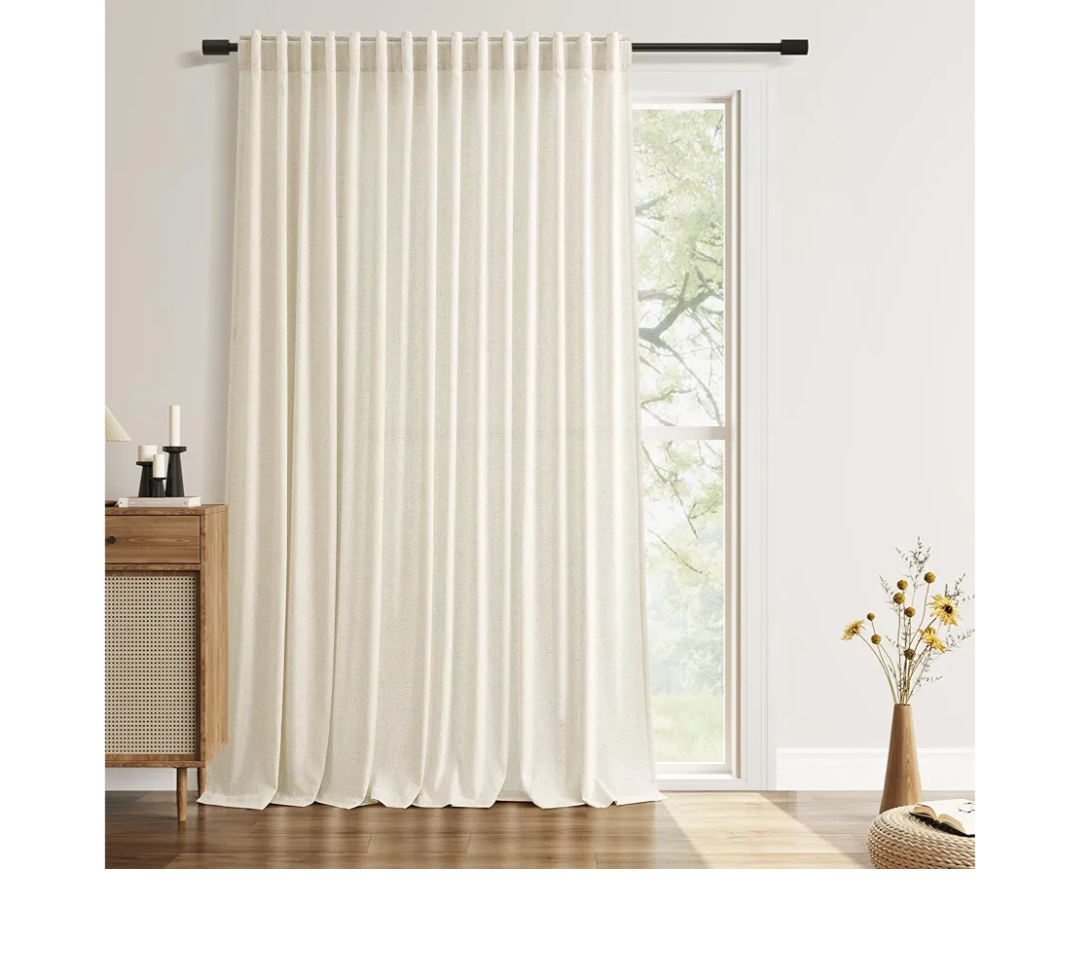 Warm Beige Extra Wide Linen Curtains for Sliding Glass Door 100 Inch Wide Back Tab Curtain Living Room Divider Semi Sheer Neutral Boho Rustic Patio Light Filtering Drape 1 Panel W100xL96
