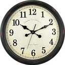 Round Classic Wall Clock Silent Non Ticking 16 Inch Extra Large Quality Quartz Vintage Clock, Rome Retro Decorate Clock Battery Operated, Easy to Read for Home Kitchen Living (Red-brown)