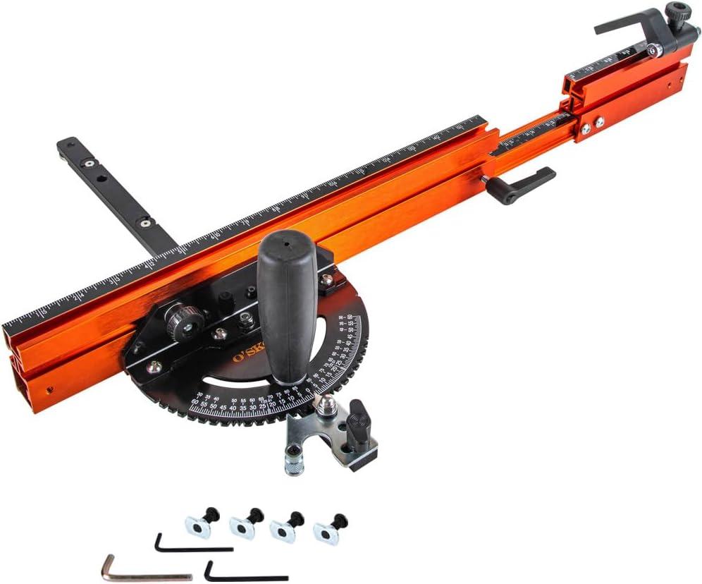 O'SKOOL Miter Gauge Extension Fence System with Standard Slot and Stop Holes,Telescoping Fence and Flip Stop, PTA026
