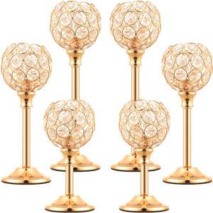 6 Pcs Crystal Candle Holder 3 Sizes Candle Holders for Wedding Table Centerpiece, Table Decor, Candlestick Holder for Fireplace Candelabra, Home Living Room Decor(Gold)