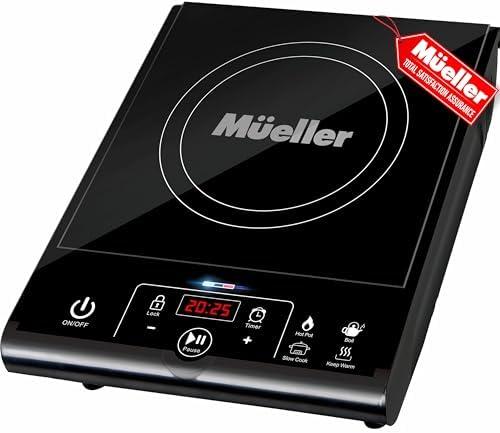 Mueller RapidTherm Portable Induction Cooktop, 1800W Hot Plate Electric Stove Top Burner. 8 Temp Levels, Auto-Off & Pot Detection, LED Display, Child Lock, 4 Programs, Burners for Cooking Set of 2