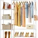 Neprock Clothing Racks for Hanging Clothes with Shelves, Portable Closet System Organizer Garment Rack for Clothes Storage, Metal Free Standing Wardrobe Clothes Organizer(White) (Medium)