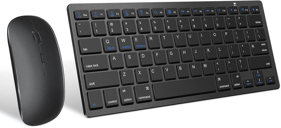 Wireless Bluetooth Keyboard and Mouse Set, Portable Slim Silent Cordless Keyboard and Mouse Combo Compatible with iPad/Mac/MacBook/Android/Windows/PC/Computer,Black
