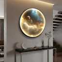 Troartos LED Galaxy Space Wall Art for Living Room, Large Modern Lighted Planet Artwork for Walls, Minimalist Dimmable Nebula Lighted Wall Decor for Hallway, Dining Room, Bedroom, Office, 30x30 Inch
