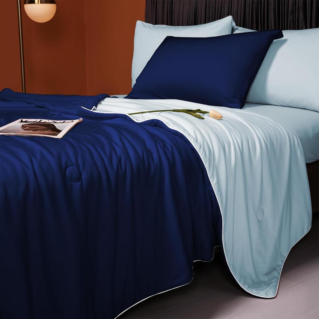 Cooling Blankets for Hot Sleepers - Cool Like Ice Cream Lightweight Blanket for Summer with Double Side Cold, Cooling Comforter, Quilt, Fabric for Bed (Twin Size 59" x 79" Dark Blue/Blue)