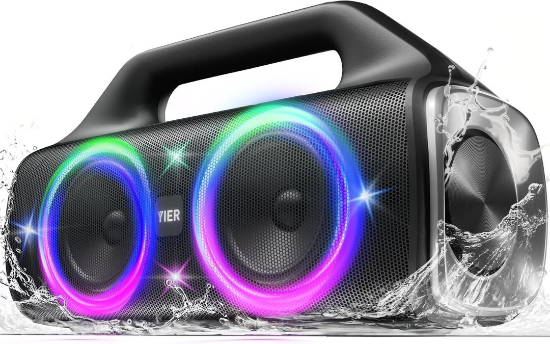 YIER Speakers, 80w (Peak) Portable Wireless Speaker with Lights, Stereo Loud Sound, IP67 Waterproof, Deep Bass Outdoor Speakers Bluetooth 5.3 Dual Pairing for Home Party Beach Camping, Gifts