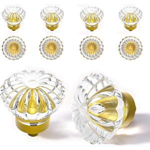 Antique Brass Crystal Cabinet Knobs Cabinets Knob, 8 Pack Flower Vintage Glass Clear Crystal Small Pull for Closet Dresser Drawers Cupboard Wardrobe, Retro Pulls Old Fashioned Drawer Gorgeous Handle