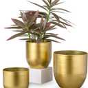 Briful Set of 3 Gold Galvanized Buckets Multi-Size Rustic Chic Metal Planters for Home Centerpieces Table Decorations, Farmhouse Garden Round Metal Pots for Flowers Plant Herb(4.7''/5.3''/6.5'')