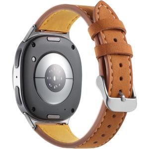 Leather Bands Compatible with Samsung Galaxy Watch 8 40mm/44mm Watch8 Classic 46mm Straps Wristbands Women Men (Frosted Brown with Silver Buckle)