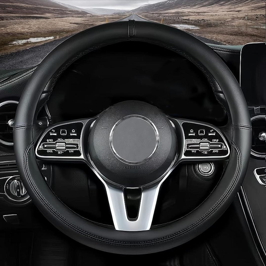 Custom fit for Kia Car Steering Wheel Cover, Nappa Leather Non-Slip Steering Wheel Cover, Designed for Ki-a Interior Accessories (Black,for Kia)