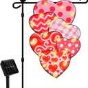 Valentine Garden Flag - 12x18 Inch Double-Sided Solar Powered LED Heart Flag with 8 Lighting Modes, Perfect for Outdoor Yard and Home Valentines Day Decorations