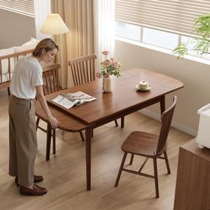 Solid Wood Extendable Dining Table, 47.2 to 70.8 Expandable Table for 4-8, Easy Assembly Extendable Dining Room Table, 3-in-1 Design, Ideal for Dining Room, Kitchen, Living Room (Walnut)