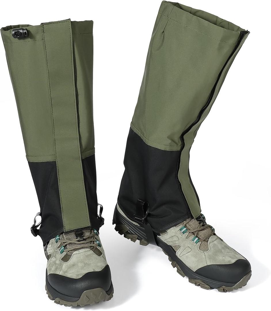 VEILS Leg Gaiters for Hiking Boots, Waterproof Snow Gaiters for Hunting, Trail, Skiing & Outdoor Work, Large Adjustable Shoe Gaiters with TPU Foot Strap for Men & Women, Green 