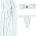 SOLY HUX Women's 3 Piece Swimsuit Bandeau Bikini Set Bathing Suit with Cover Up Dress M