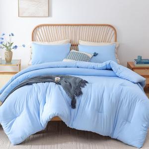 2 x ROSGONIA Twin/Twin XL Comforter for College Girls Boys Light Blue,1 Comforter & 1 Pillowcase,Lightweight Twin Bedding Sets Kids Comforter Dorm Bedding